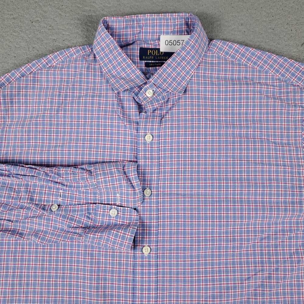 Ralph Lauren Shirt Mens 2XL Blue Red Plaid Pony Casual Button Up Long Sleeve *
